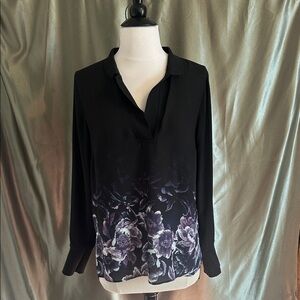 Simply Vera Vera Wang Black Chiffon Blouse with Knit Points